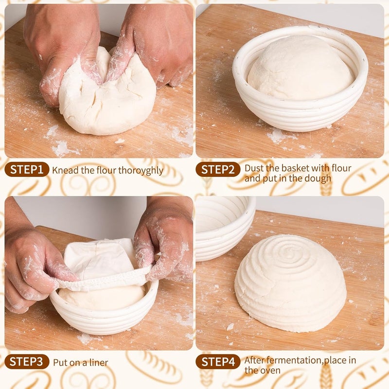 FrutPunch Banneton Bread Proofing Basket Set of 4, with Cloth Lining, Mini Banneton Basket Proofing Baskets for Sourdough Bread Baking 5 Inch, Traditional Sourdough Bread Basket, Home Baking Tools - Image 3